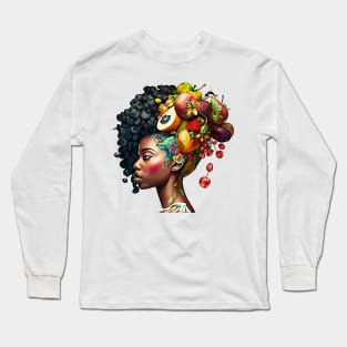 Black Woman Healthy Eating Fruits African American Long Sleeve T-Shirt